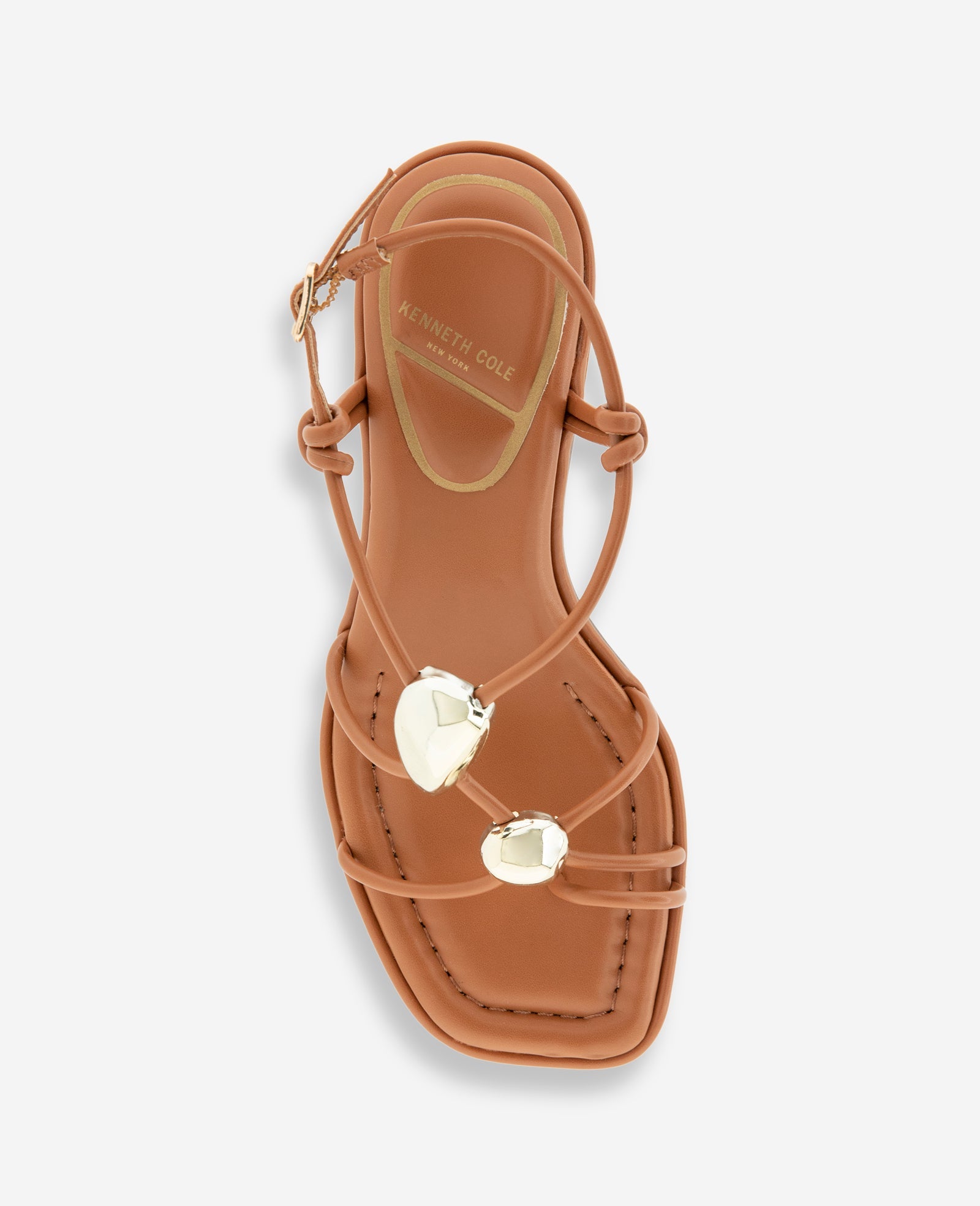 Gemma Embellished Strappy Leather Kitten Heel Sandal | Kenneth Cole TAN
