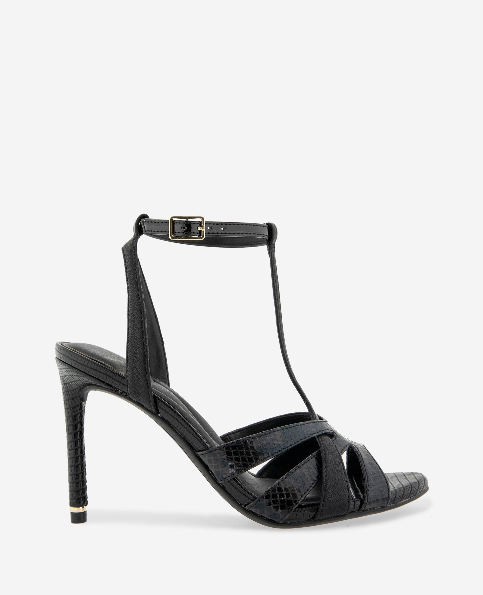 Liona Embossed Snake Heel | Kenneth Cole BLACK POSTAL SNAKE