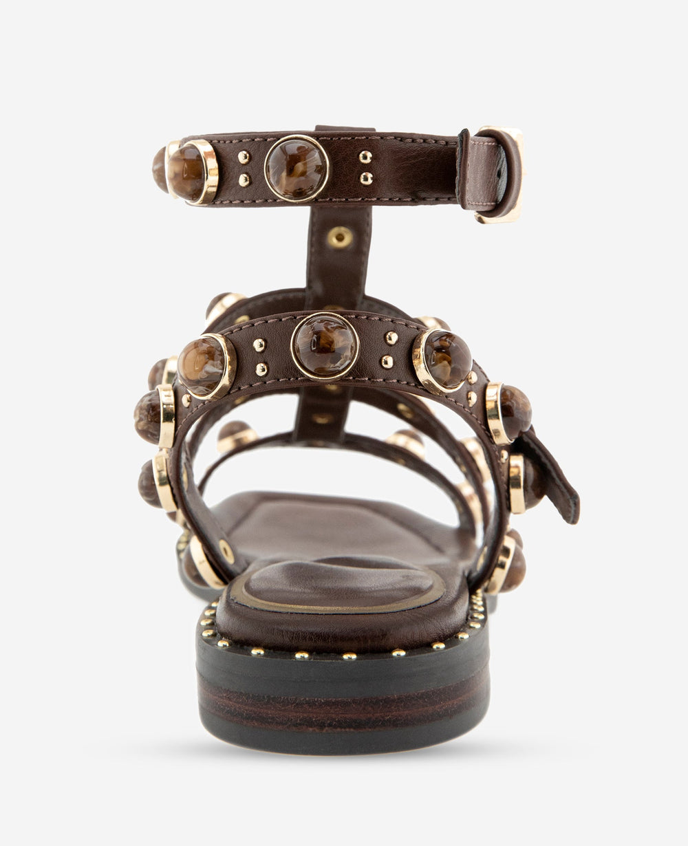 Ruby Leather Jewel Gladiator Sandal | Kenneth Cole DARK BROWN