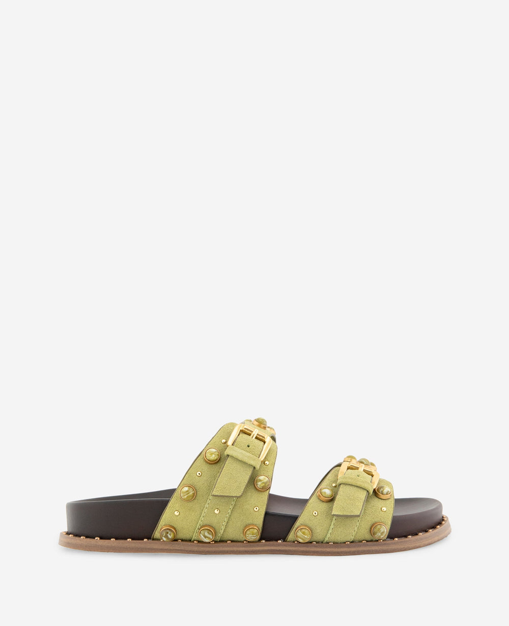Deardra Suede Double Band Buckle Slide | Kenneth Cole ARTICHOKE SUEDE
