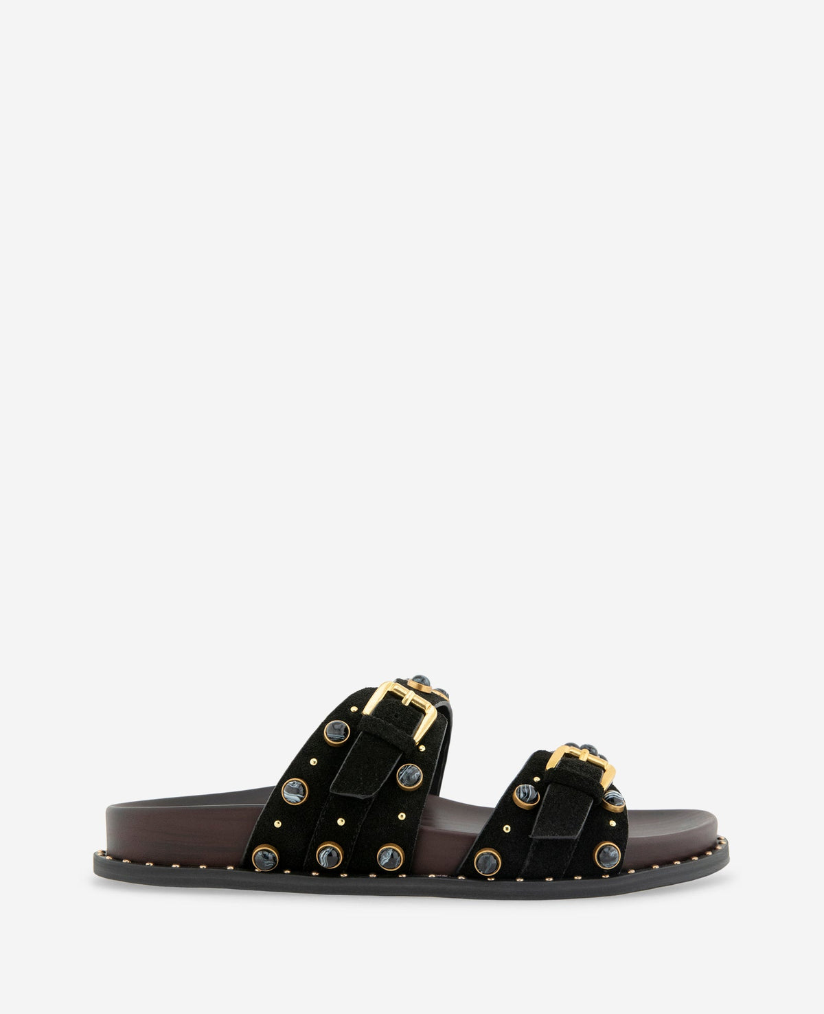 Deardra Leather Double Buckle Band Slide | Kenneth Cole BLACK SUEDE