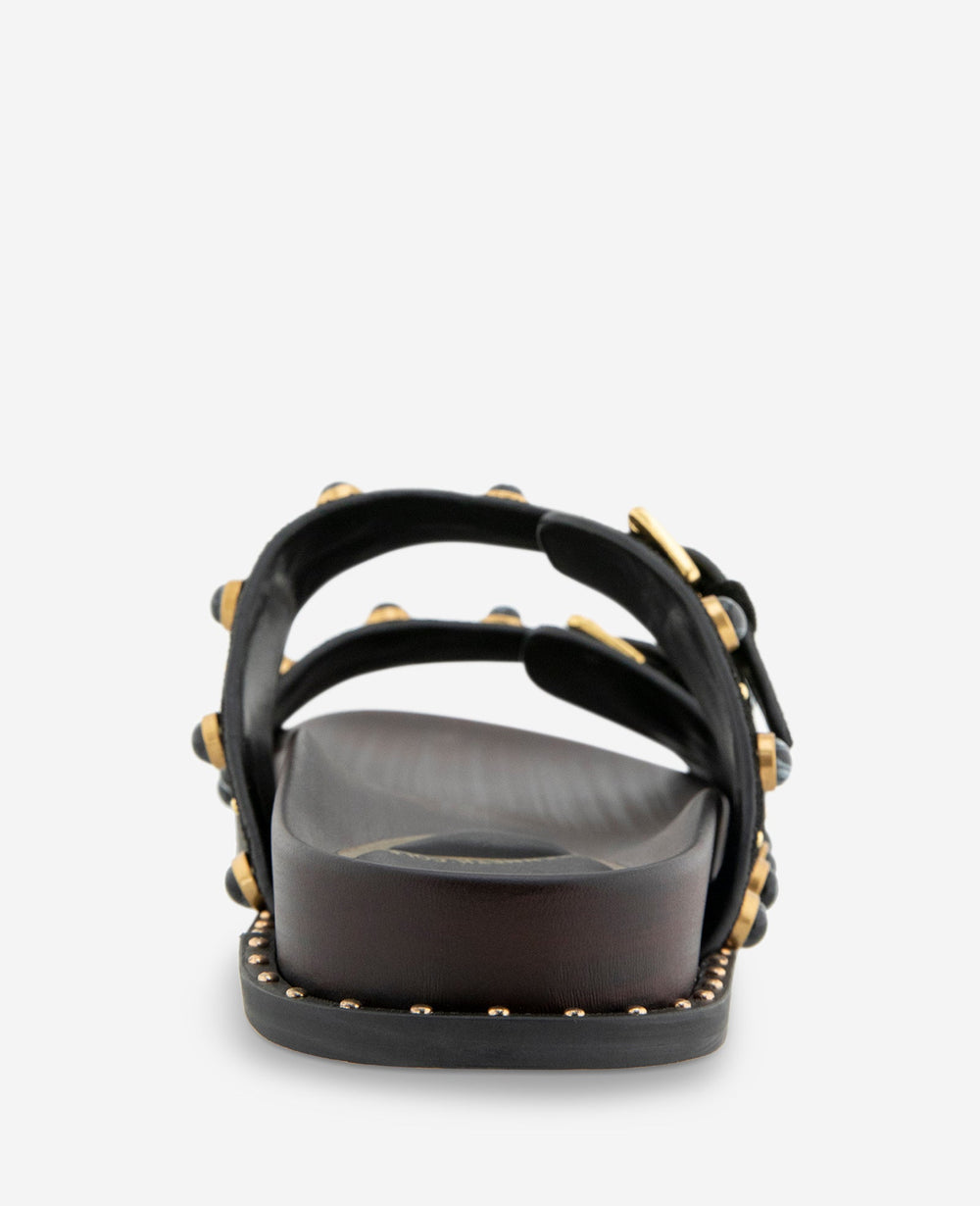 Deardra Leather Double Buckle Band Slide | Kenneth Cole BLACK SUEDE