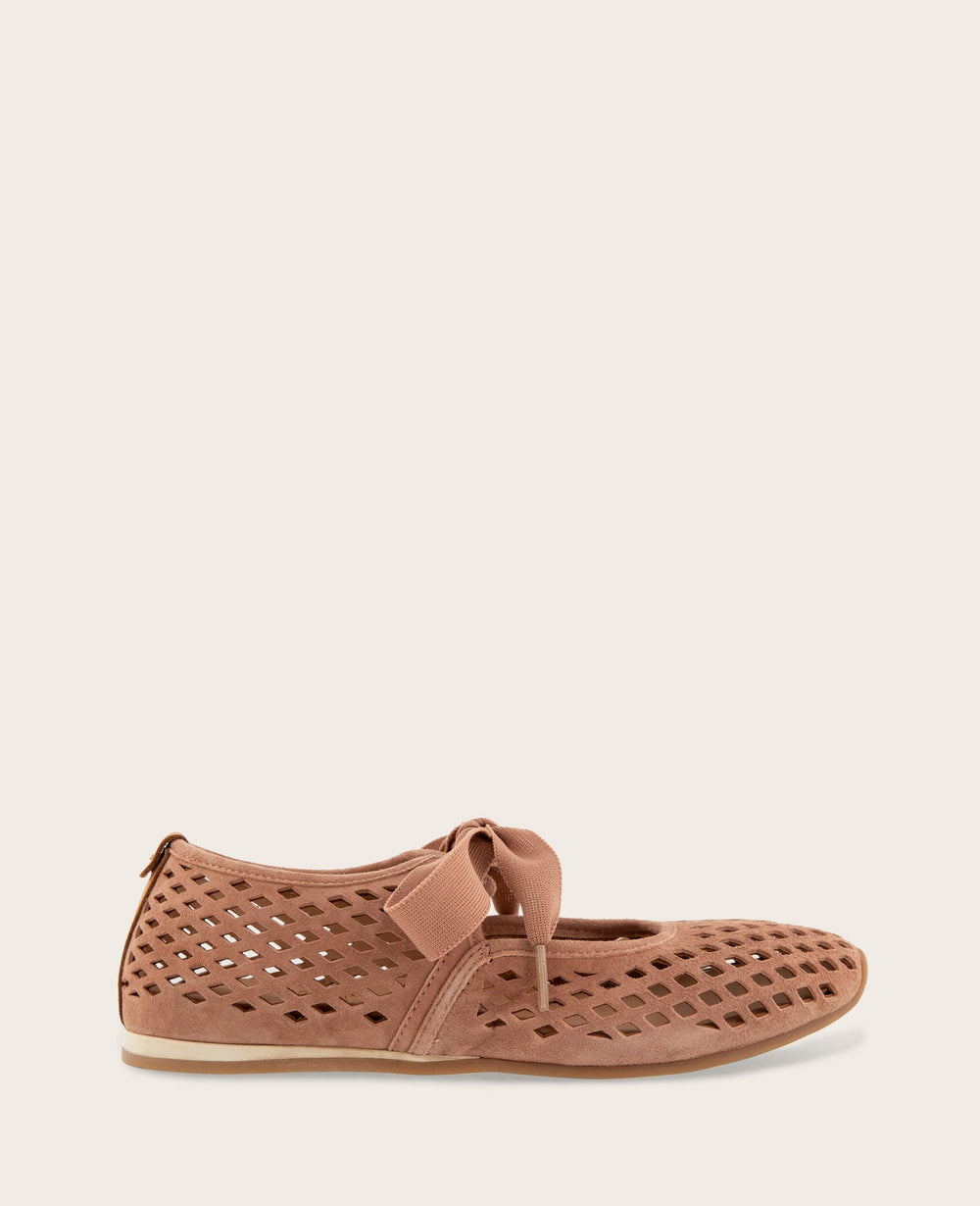 GENTLE SOULS - Annalise Perforated Suede Ribbon Tie Ballet Sneaker | Kenneth Cole MOCHA SUEDE
