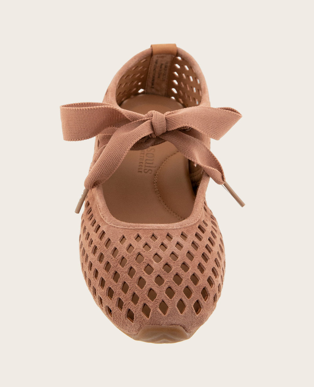 GENTLE SOULS - Annalise Perforated Suede Ribbon Tie Ballet Sneaker | Kenneth Cole MOCHA SUEDE
