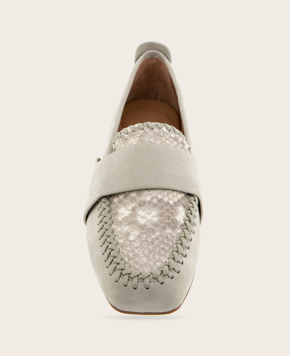 GENTLE SOULS - Sandra Suede and Snake Combo Braided Detail Loafer | Kenneth Cole TAUPE SNAKE