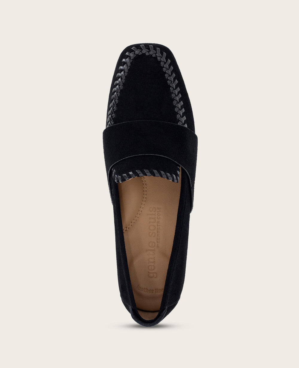 Sandra Suede Braid Detail Loafer Black | Gentle Souls by KC | Kenneth Cole BLACK SUEDE
