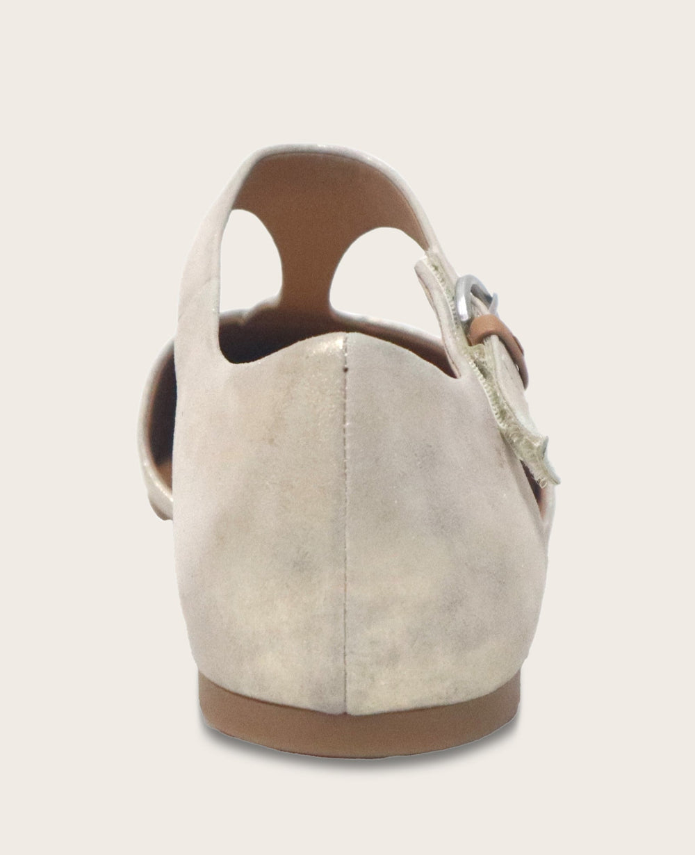 Wyatt Metallic T-Strap Flat in Gravel | Gentle Souls KC | Kenneth Cole GRAVEL LEATHER