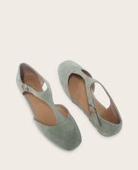 Wyatt Suede T-Strap Flat in Sage | Gentle Souls by KC | Kenneth Cole SAGE SUEDE