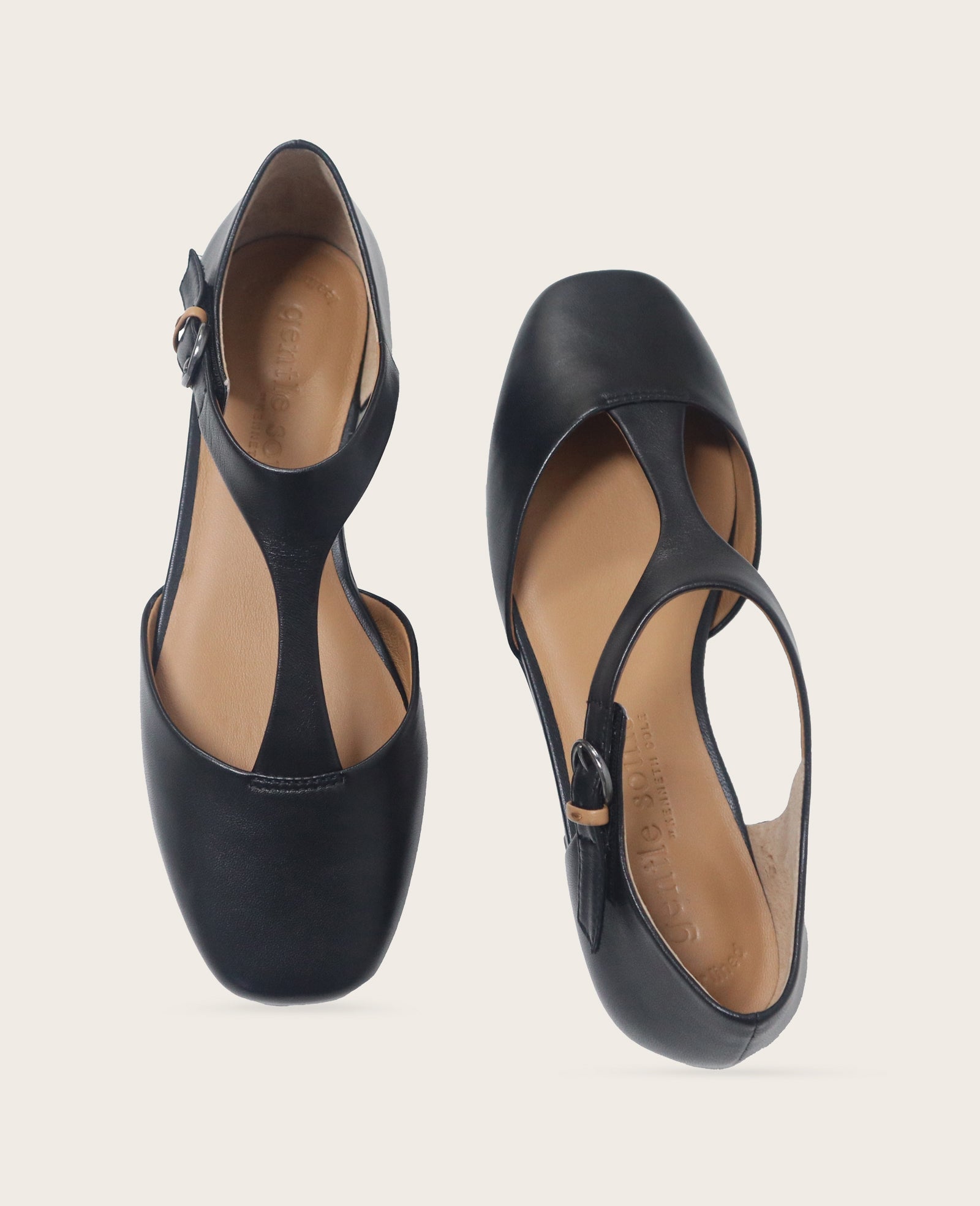 Wyatt Leather T-Strap Flat in Black | Gentle Souls KC | Kenneth Cole BLACK LEATHER