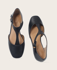 Wyatt Leather T-Strap Flat in Black | Gentle Souls KC | Kenneth Cole BLACK LEATHER