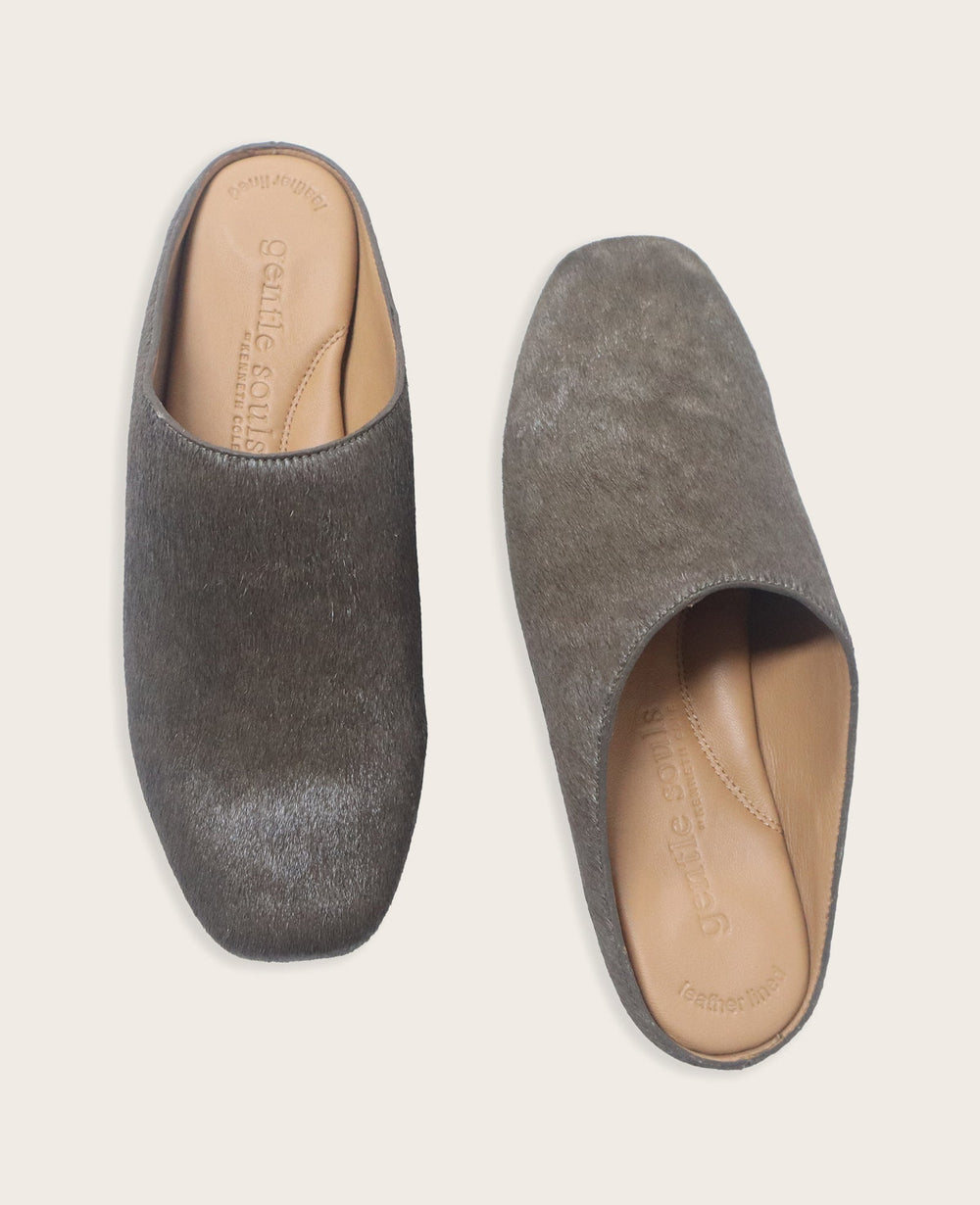 Wanda Calf Hair Mule Flat in Walnut | Gentle Souls KC | Kenneth Cole WALNUT CALF HAIR