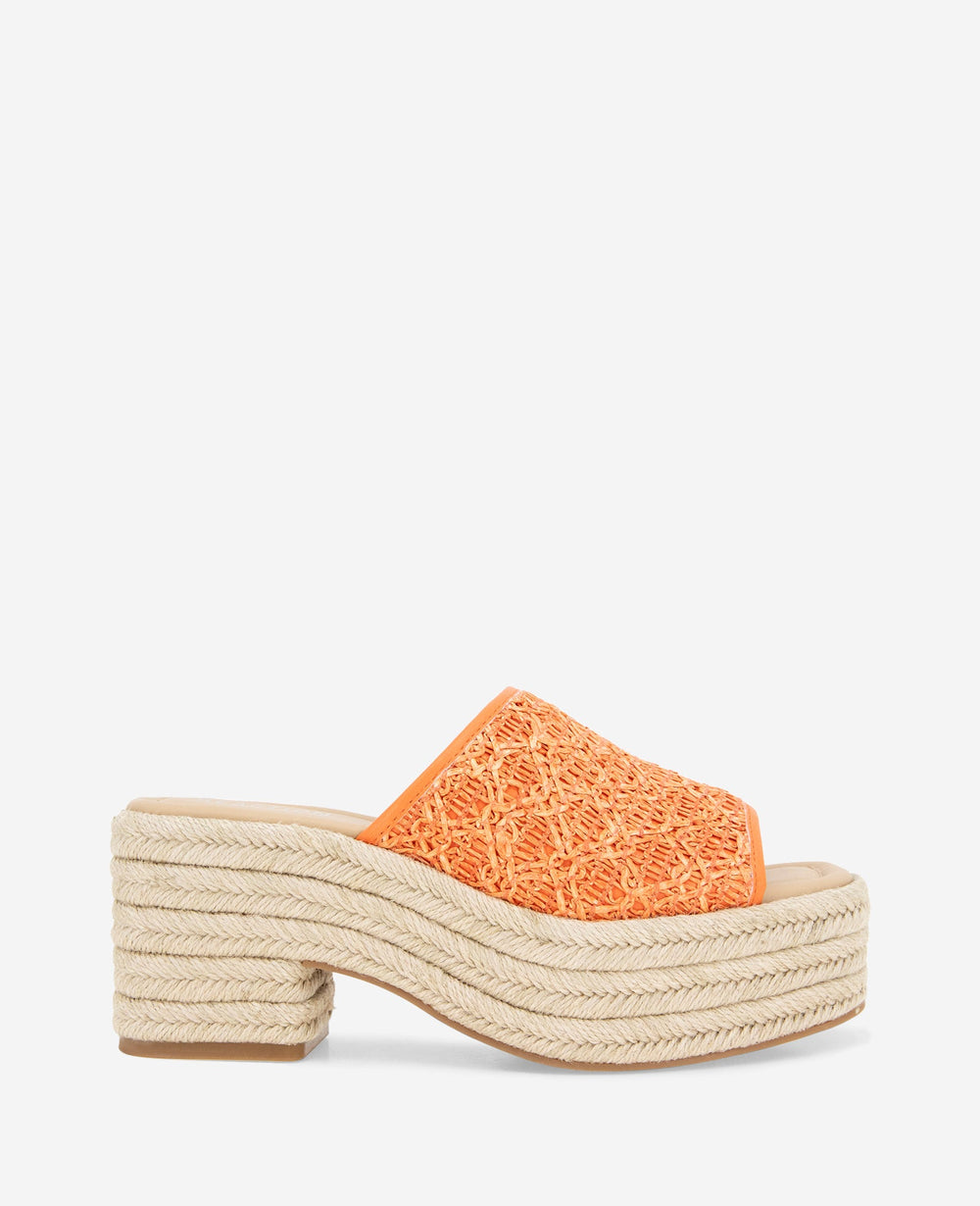 Shop Elissa Orange Raffia Platform Sandal | KC Reaction | Kenneth Cole ORANGE RAFFIA