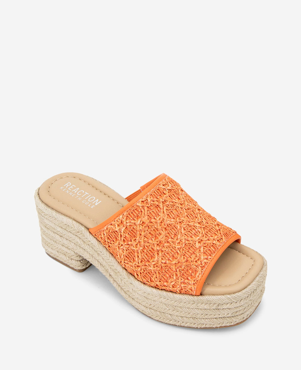 Shop Elissa Orange Raffia Platform Sandal | KC Reaction | Kenneth Cole ORANGE RAFFIA