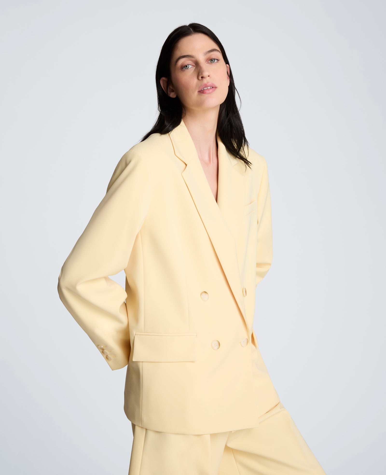 Vision Twill Double Breasted Boyfriend Jacket | Kenneth Cole PASTEL YELLOW