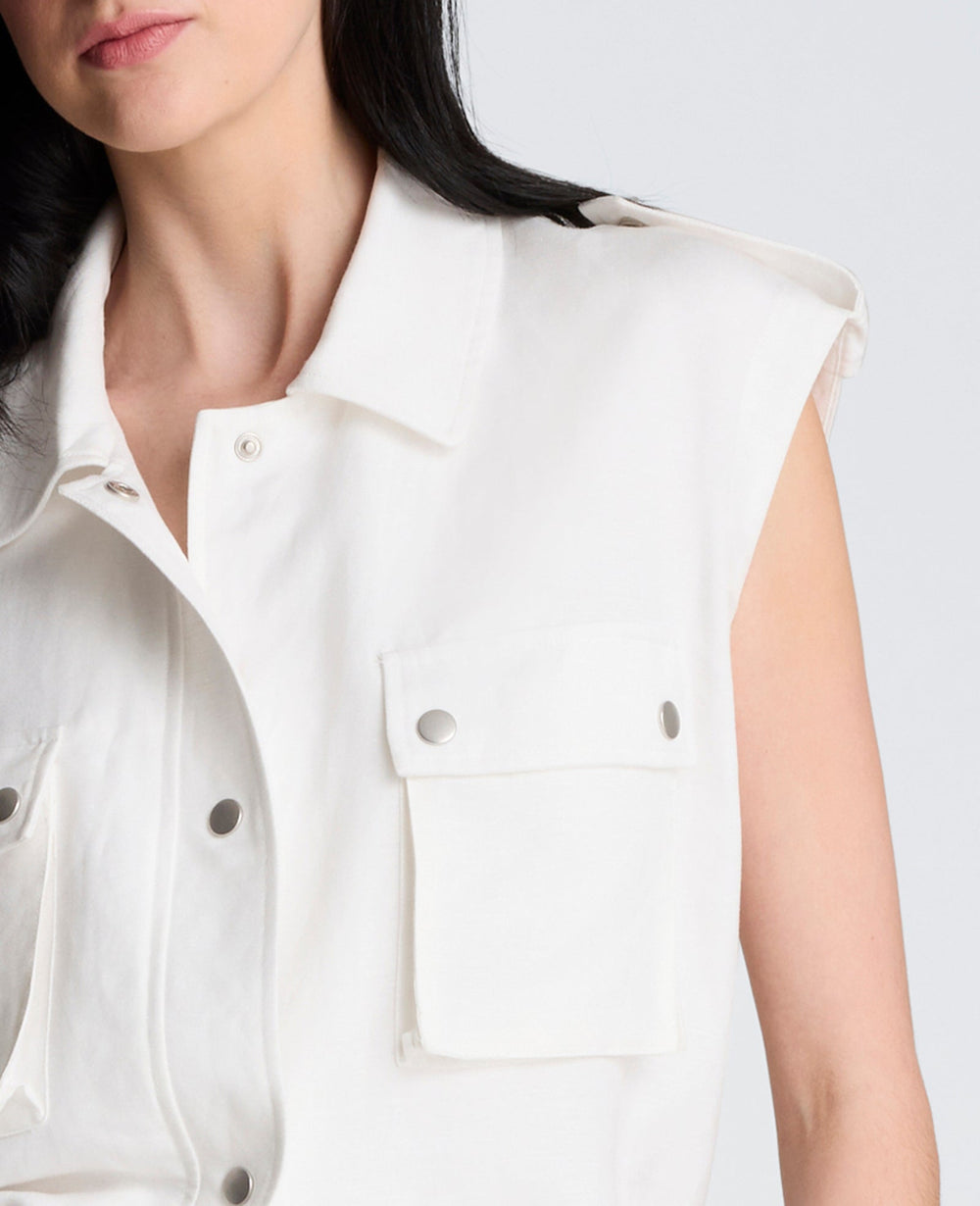 Snap Front Vest with Drawcord Waist | Kenneth Cole PURE WHITE