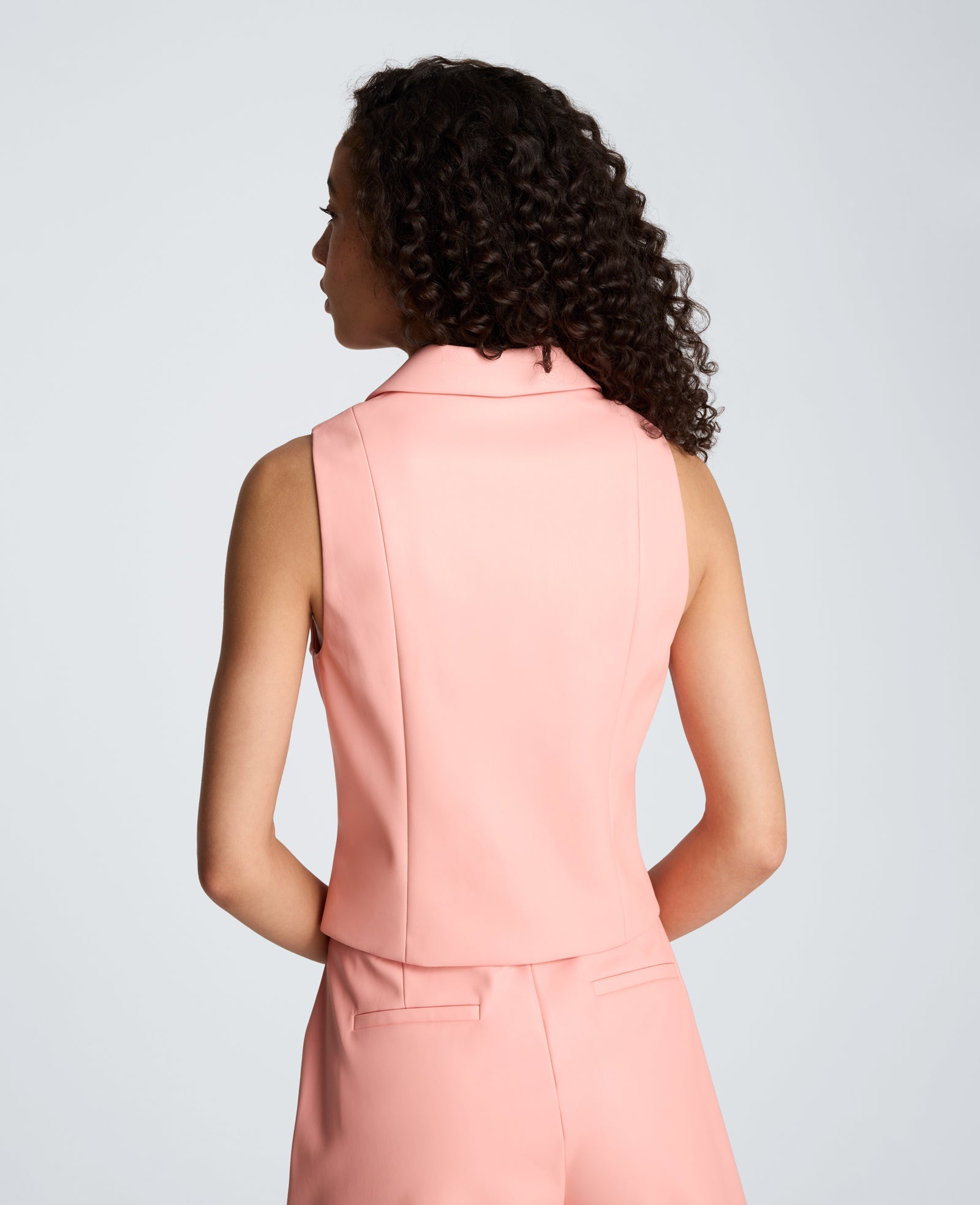 Vegan Leather Fitted One Button Notch Collar Vest | Kenneth Cole SOFT PEACH