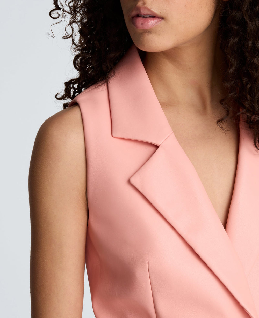 Vegan Leather Fitted One Button Notch Collar Vest | Kenneth Cole SOFT PEACH