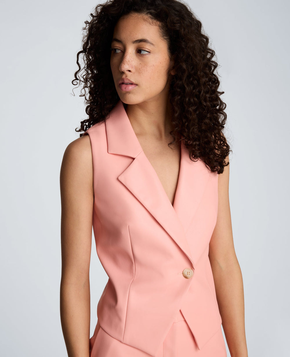 Vegan Leather Fitted One Button Notch Collar Vest | Kenneth Cole SOFT PEACH