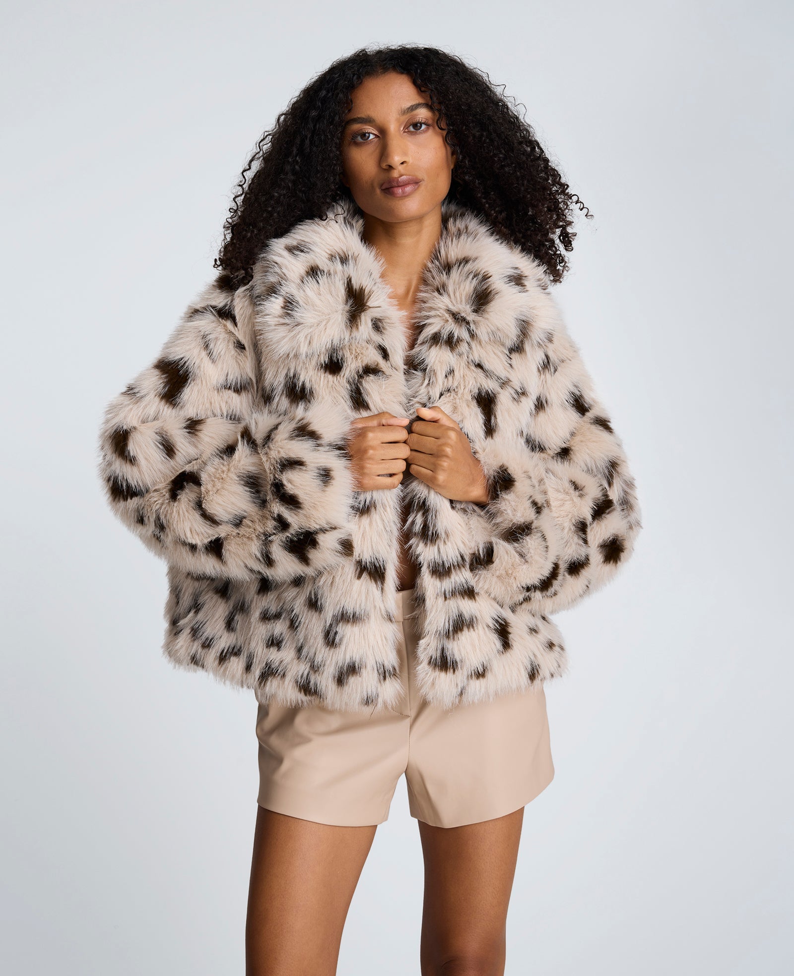 Faux Fur Cropped Coat Natural/Brown Multi | Kenneth Cole | Kenneth Cole NATURAL/BROWN MULTI