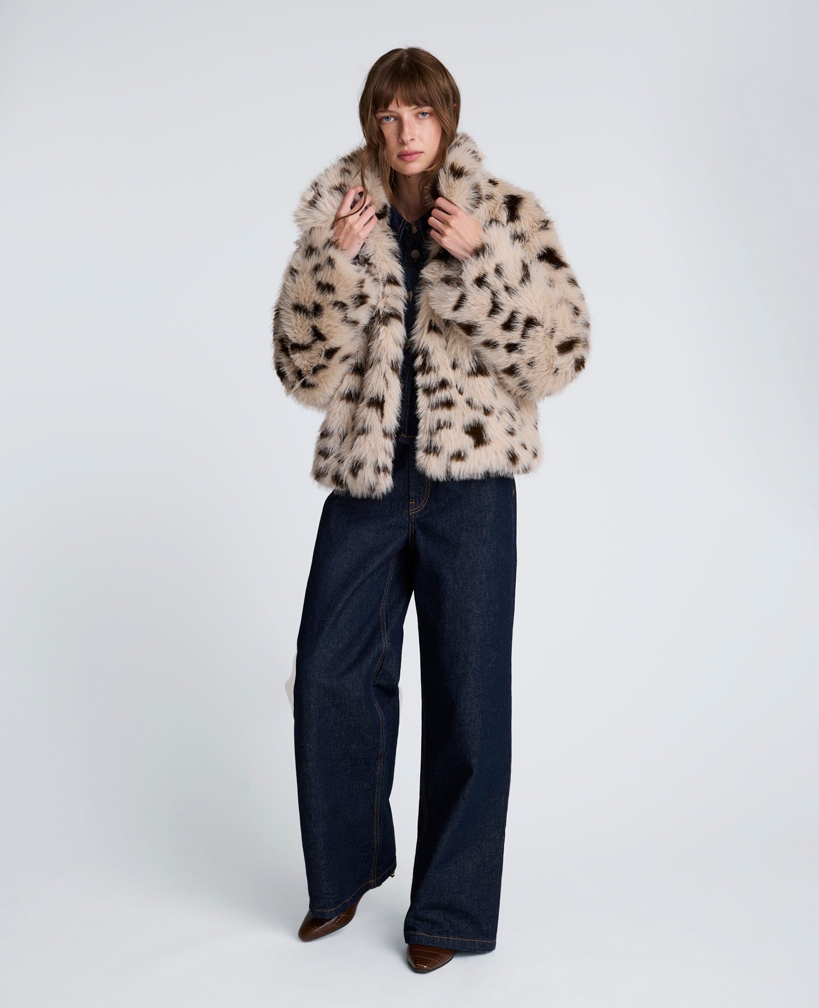 Faux Fur Cropped Coat Natural/Brown Multi | Kenneth Cole | Kenneth Cole NATURAL/BROWN MULTI