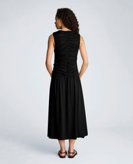 Drawstring Ruched A-Line Midi Milano Jersey Dress | Kenneth Cole BLACK