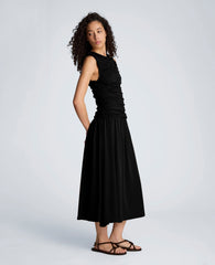 Drawstring Ruched A-Line Midi Milano Jersey Dress | Kenneth Cole BLACK