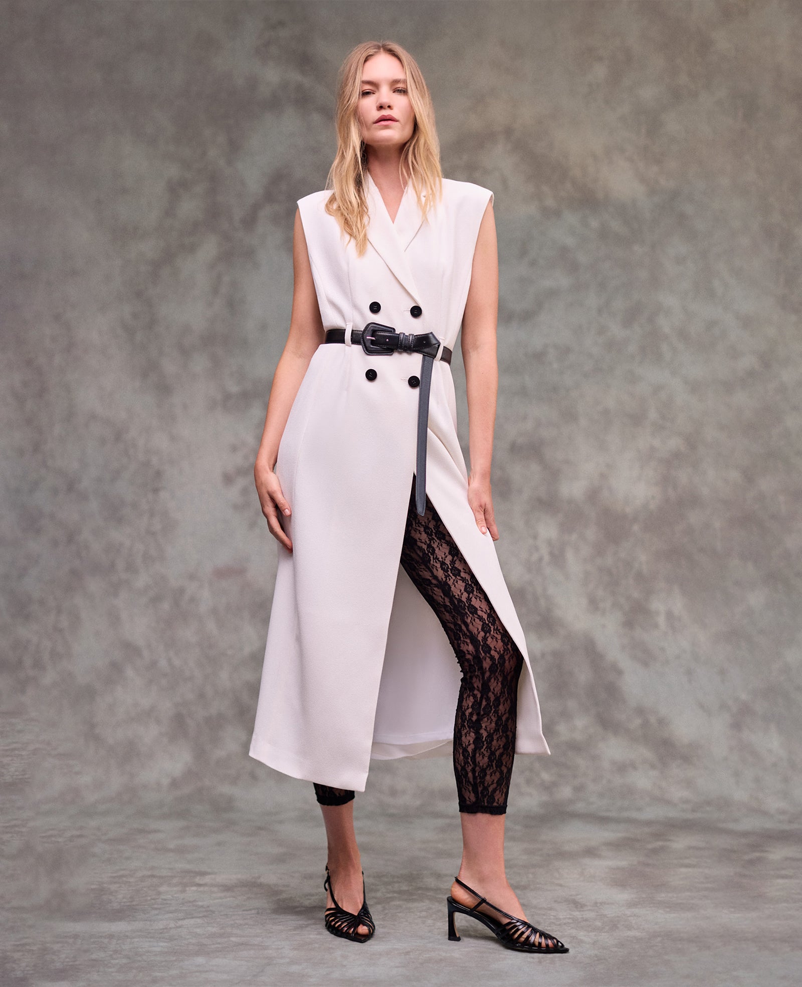 Sleeveless Modern Midi Trench Dress | Kenneth Cole NATURAL WHITE/BLACK