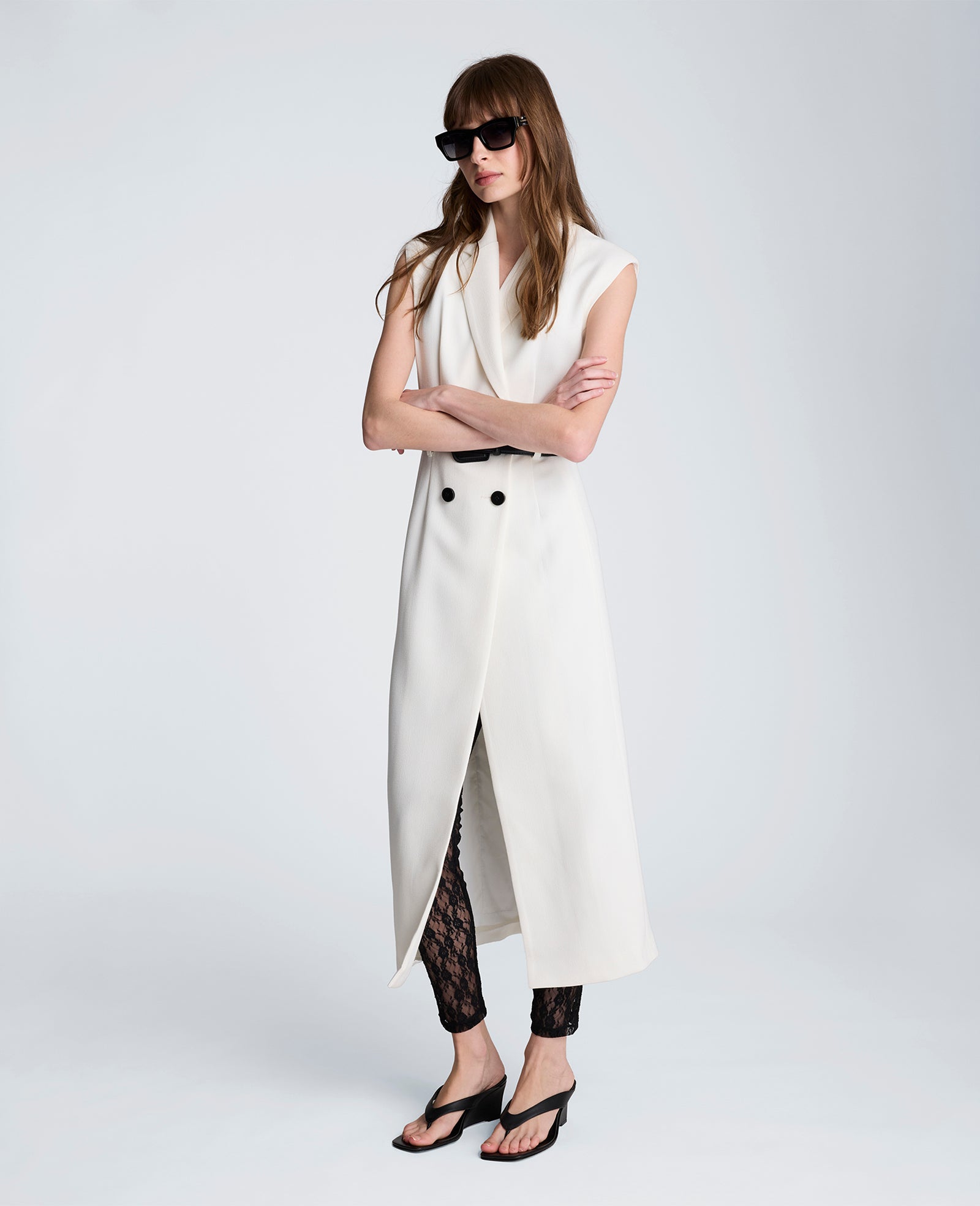 Sleeveless Modern Midi Trench Dress | Kenneth Cole NATURAL WHITE/BLACK