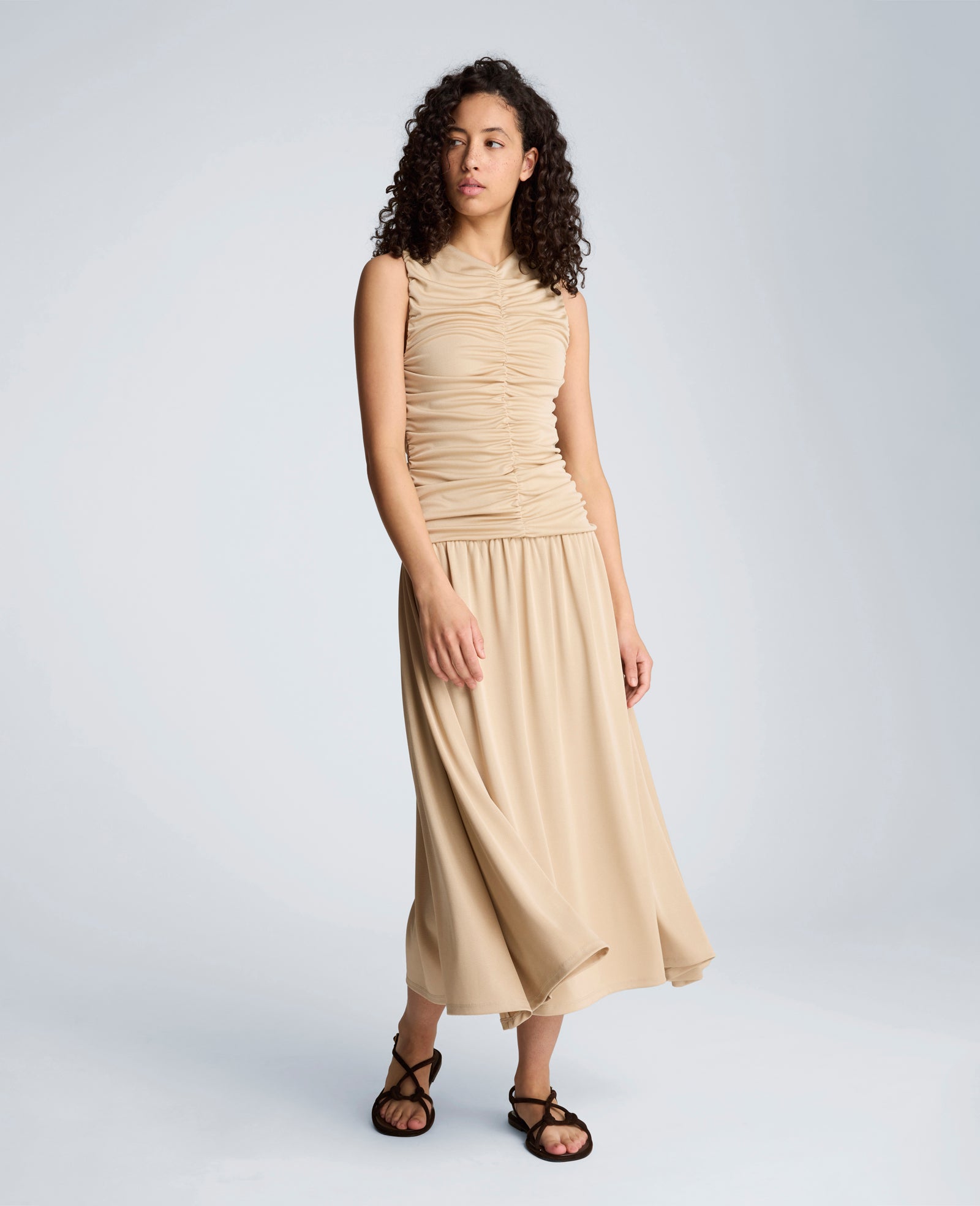 Drawstring Ruched A-Line Midi Milano Jersey Dress | Kenneth Cole BURLAP