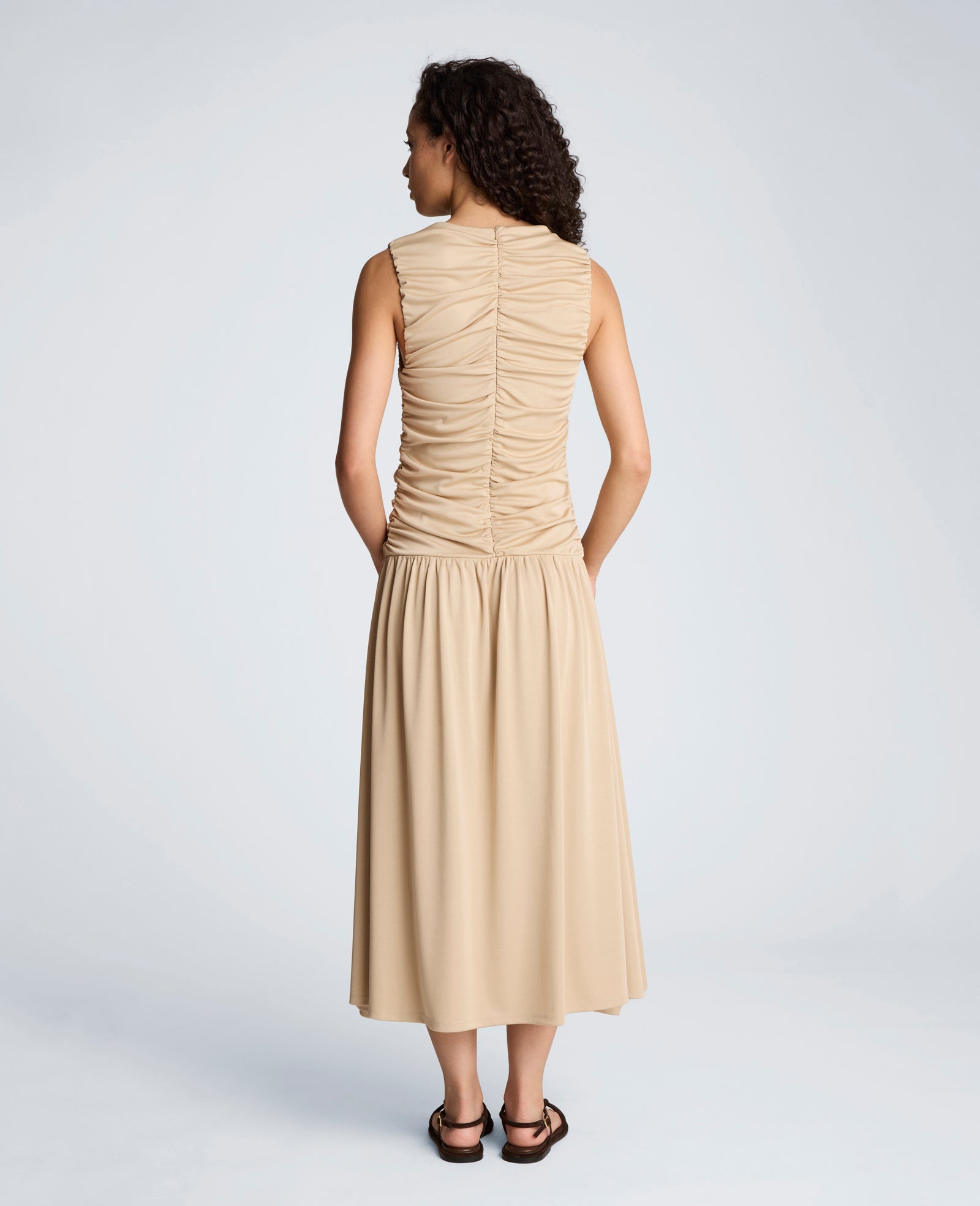 Drawstring Ruched A-Line Midi Milano Jersey Dress | Kenneth Cole BURLAP