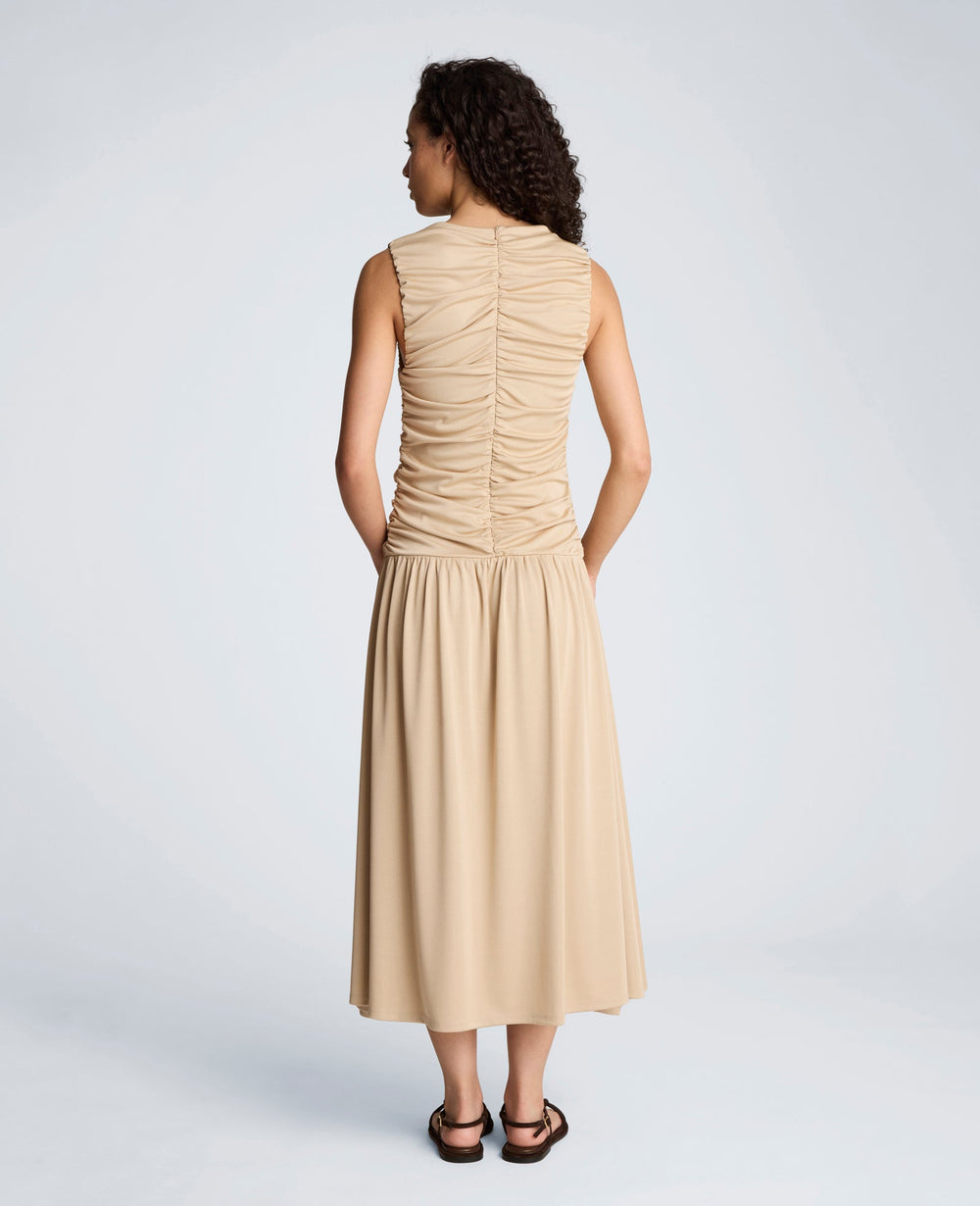 Drawstring Ruched A-Line Midi Milano Jersey Dress | Kenneth Cole BURLAP