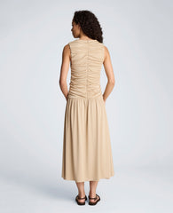 Drawstring Ruched A-Line Midi Milano Jersey Dress | Kenneth Cole BURLAP