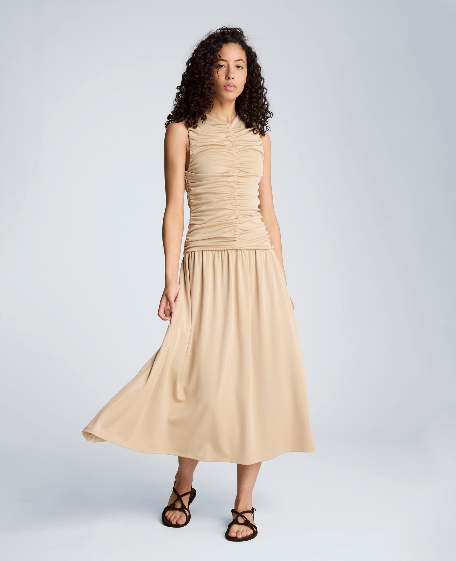 Drawstring Ruched A-Line Midi Milano Jersey Dress | Kenneth Cole BURLAP