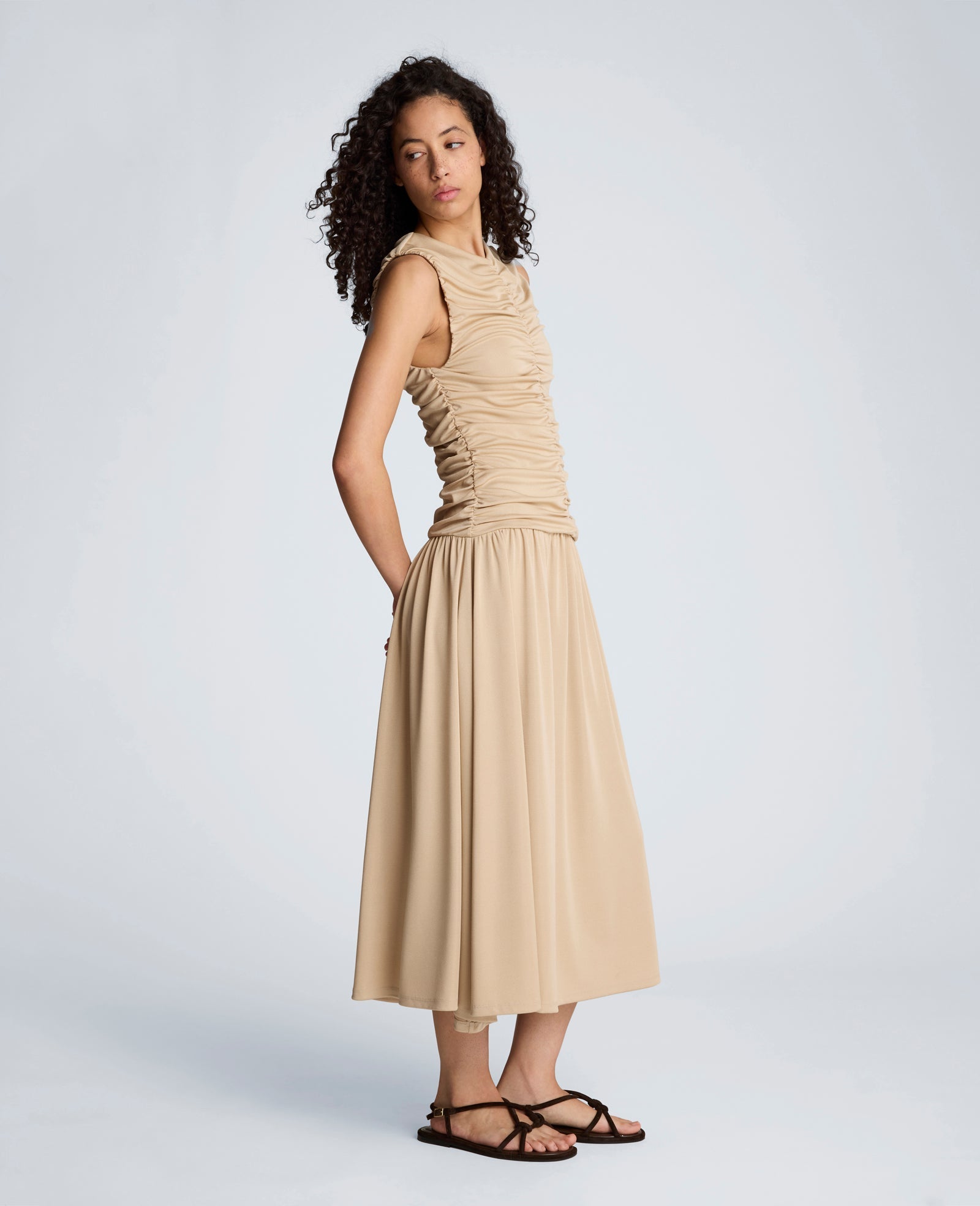 Drawstring Ruched A-Line Midi Milano Jersey Dress | Kenneth Cole BURLAP