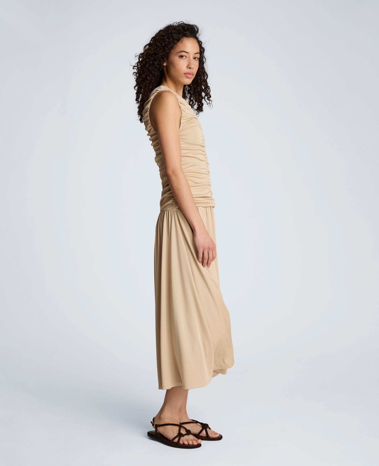 Drawstring Ruched A-Line Midi Milano Jersey Dress | Kenneth Cole BURLAP