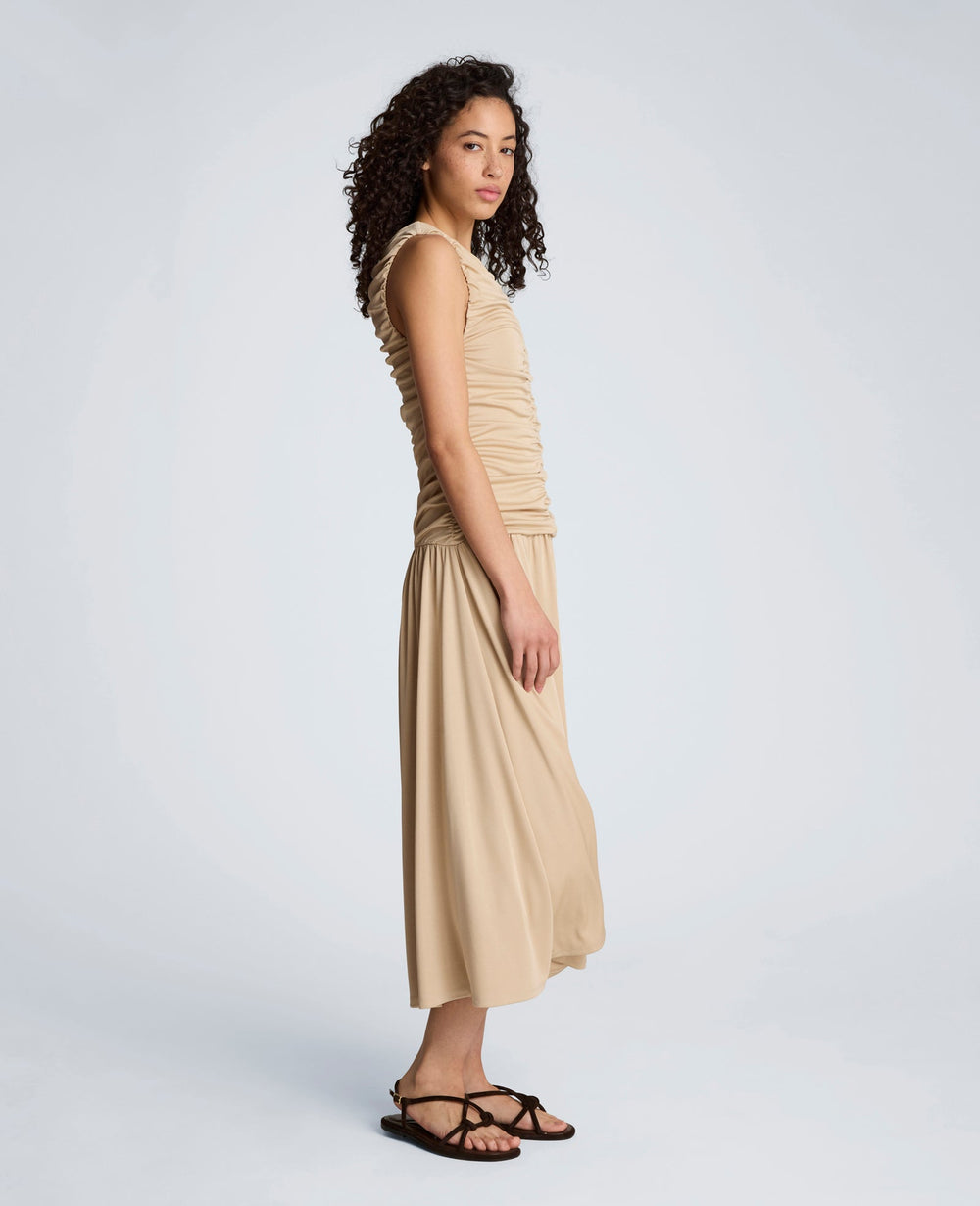 Drawstring Ruched A-Line Midi Milano Jersey Dress | Kenneth Cole BURLAP