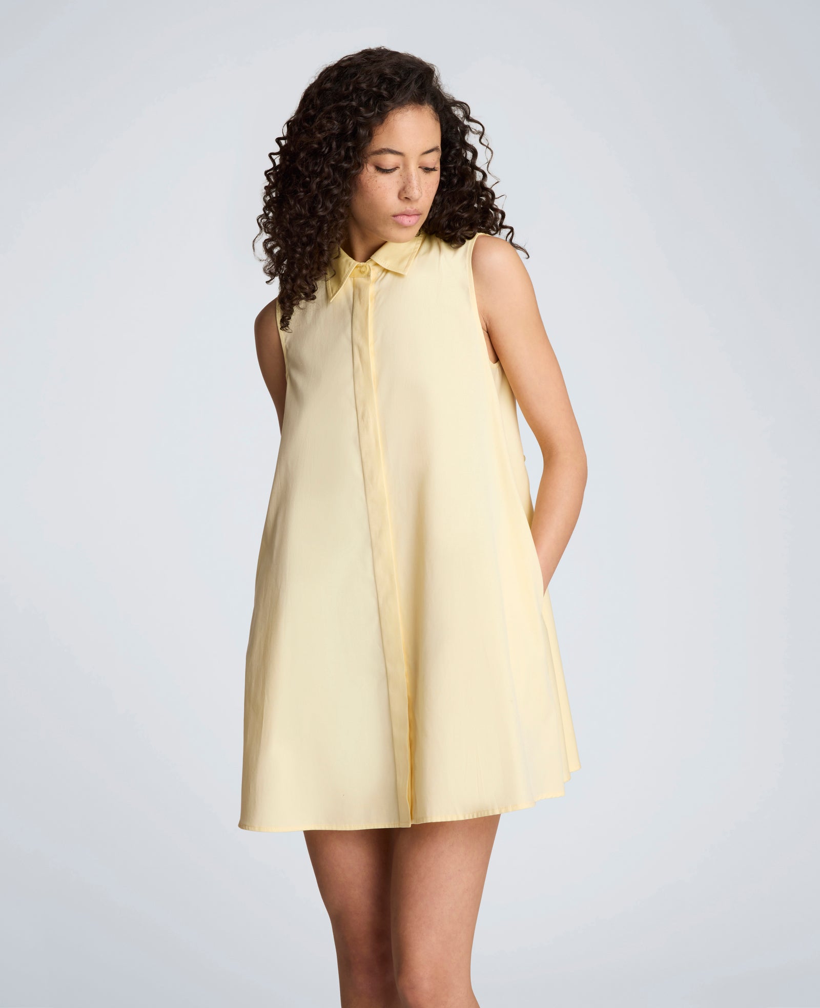 Shop Cotton Poplin Trapeze Mini Dress – Pastel Yellow | KC | Kenneth Cole PASTEL YELLOW