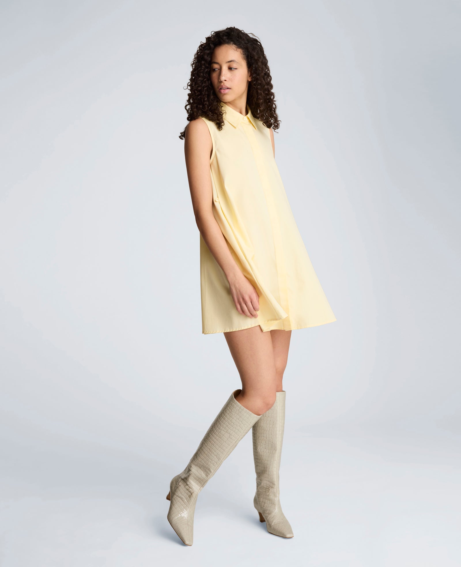 Shop Cotton Poplin Trapeze Mini Dress – Pastel Yellow | KC | Kenneth Cole PASTEL YELLOW