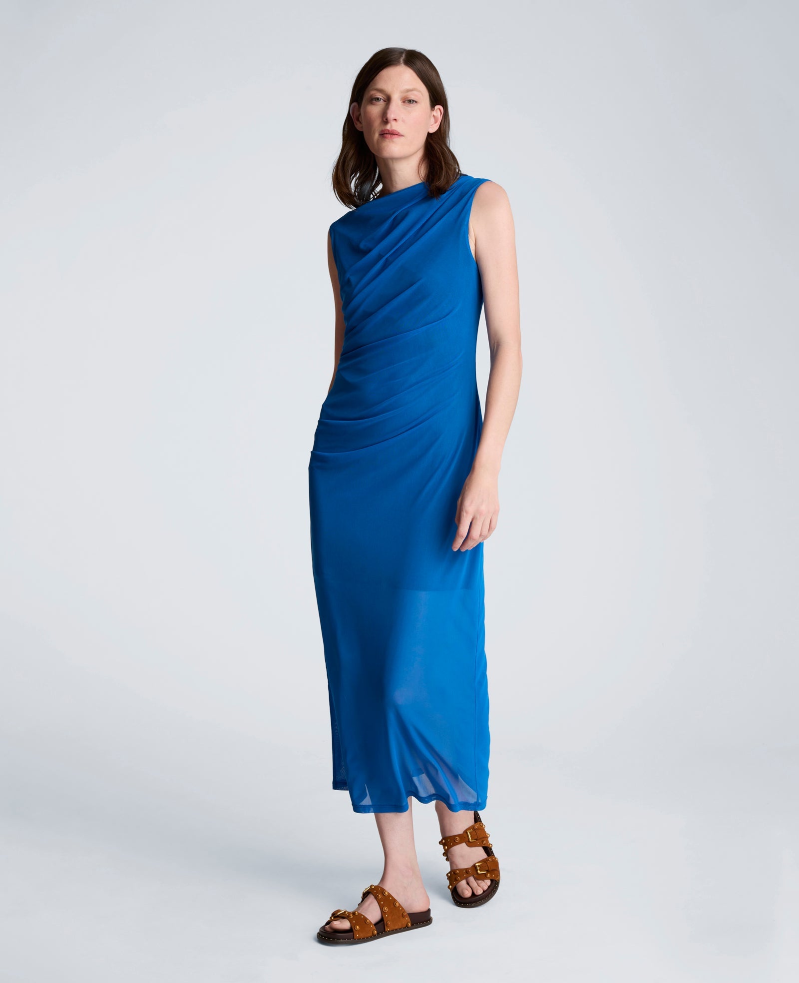 Draped Detailed Modern Midi Dress | Kenneth Cole JEWEL BLUE