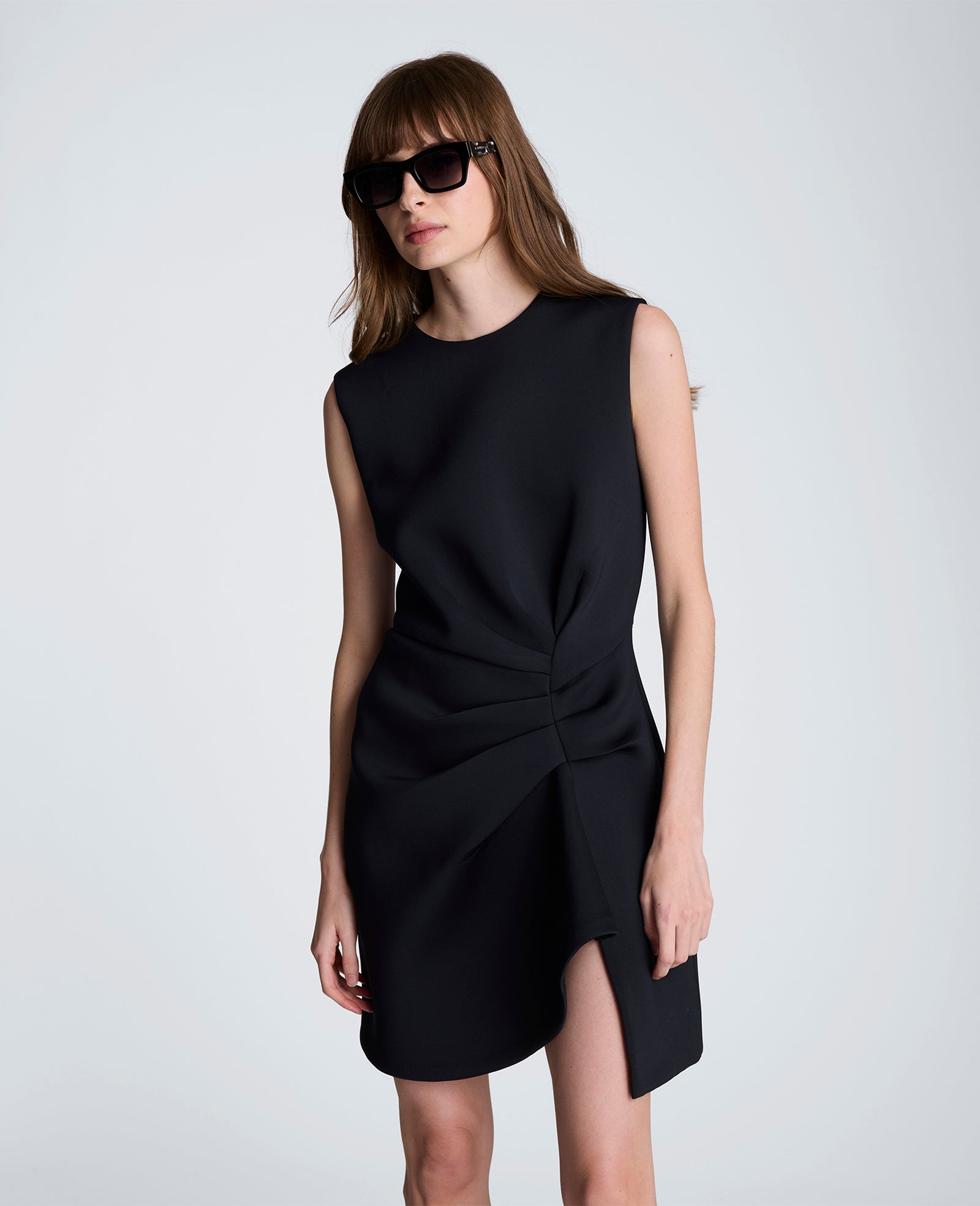 Draped Pleated Mini Cascading Detail Dress | Kenneth Cole BLACK