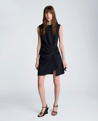 Draped Pleated Mini Cascading Detail Dress | Kenneth Cole BLACK