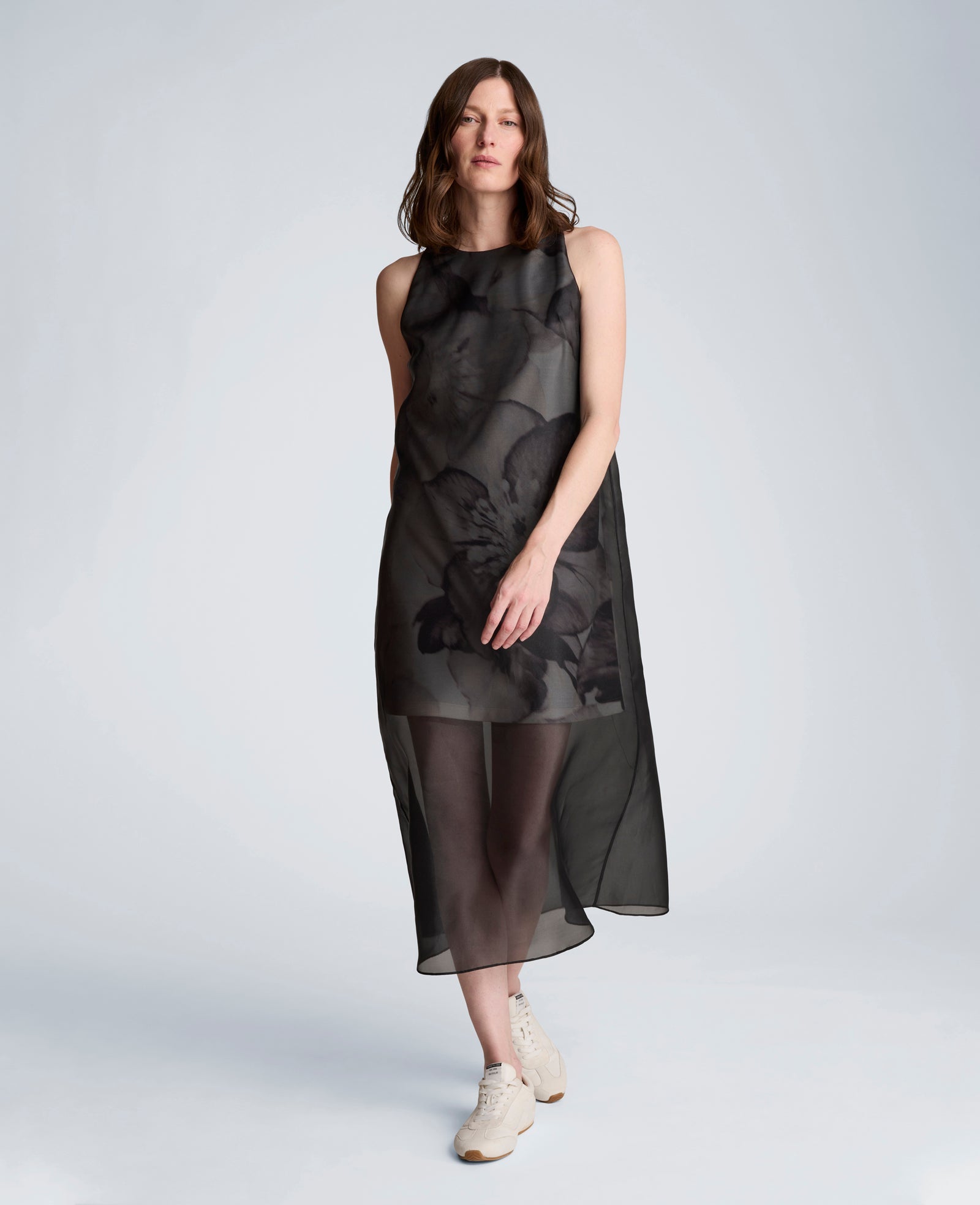 Sheer Overlay Crewneck Mini A-Line Dress | Kenneth Cole BLACK MULTI