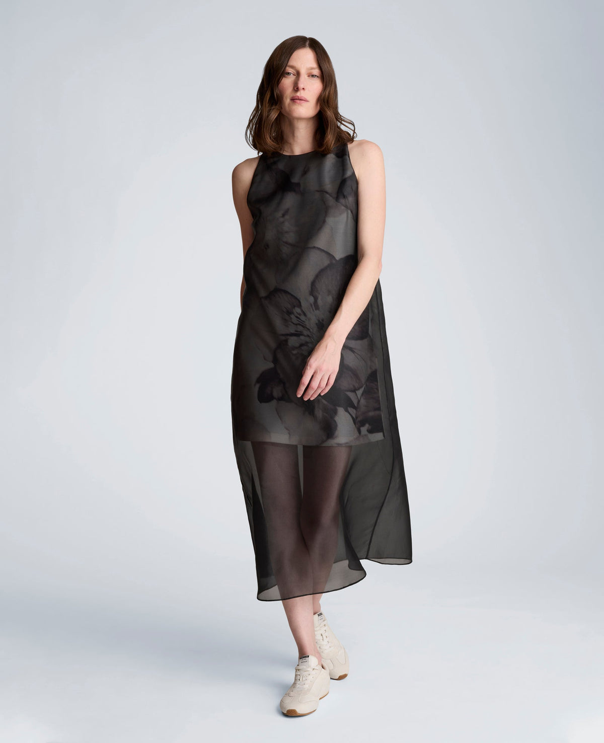 Sheer Overlay Crewneck Mini A-Line Dress | Kenneth Cole BLACK MULTI