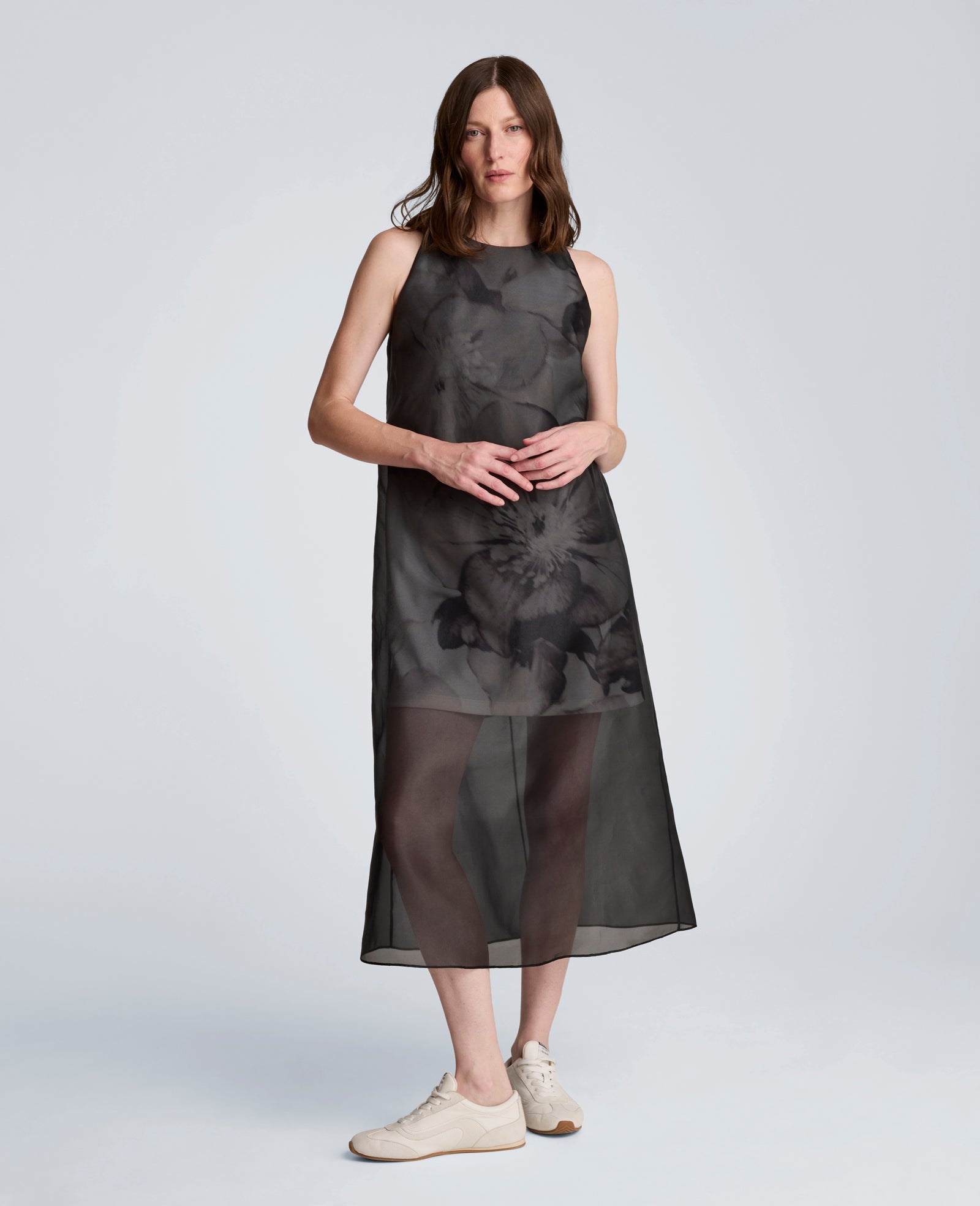 Sheer Overlay Crewneck Mini A-Line Dress | Kenneth Cole BLACK MULTI