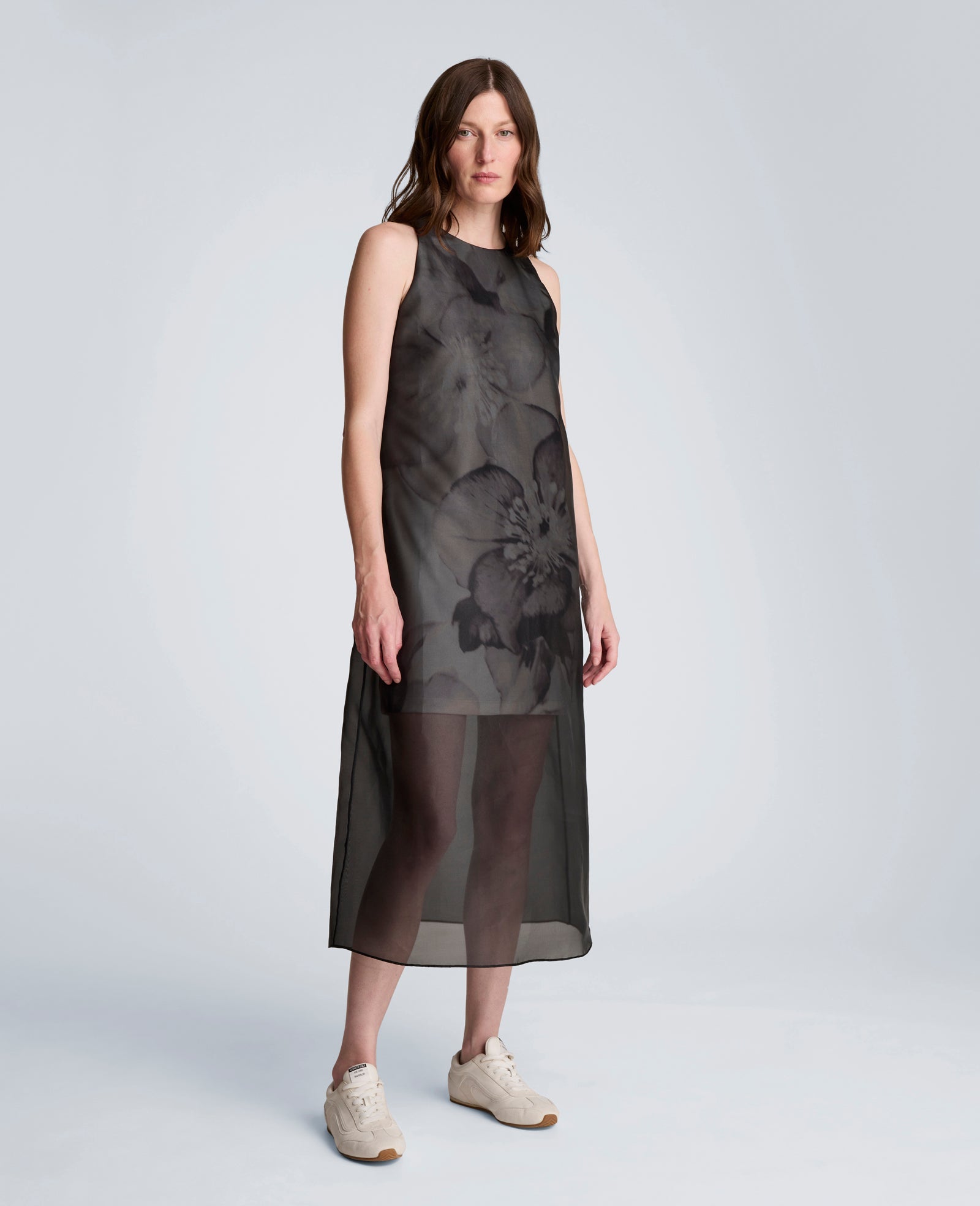 Sheer Overlay Crewneck Mini A-Line Dress | Kenneth Cole BLACK MULTI