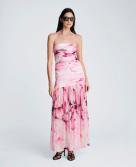 Printed Mesh Strapless Maxi Dress | Kenneth Cole POP PINK MULTI