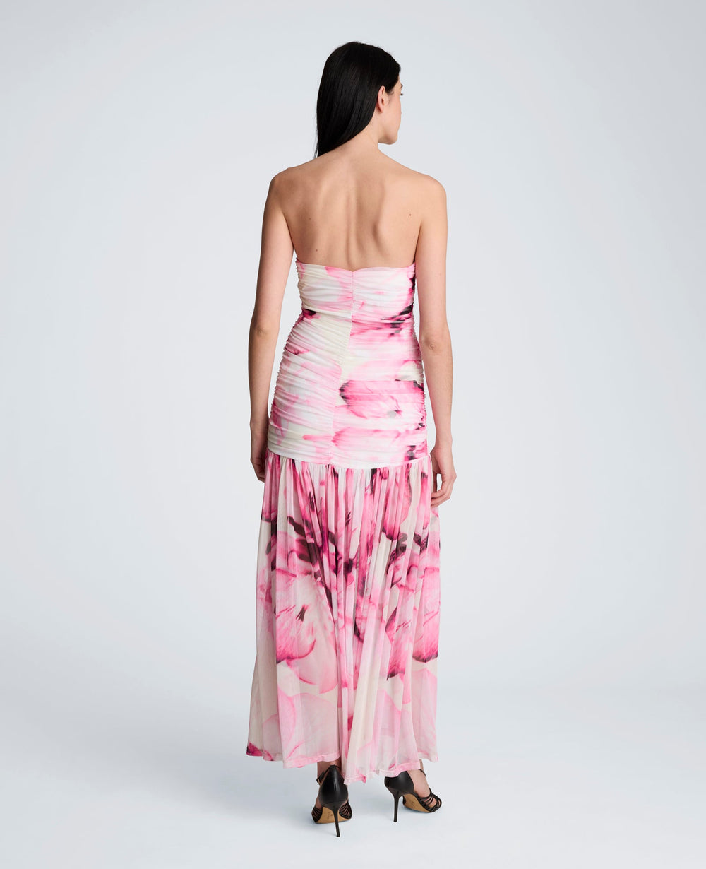 Printed Mesh Strapless Maxi Dress | Kenneth Cole POP PINK MULTI