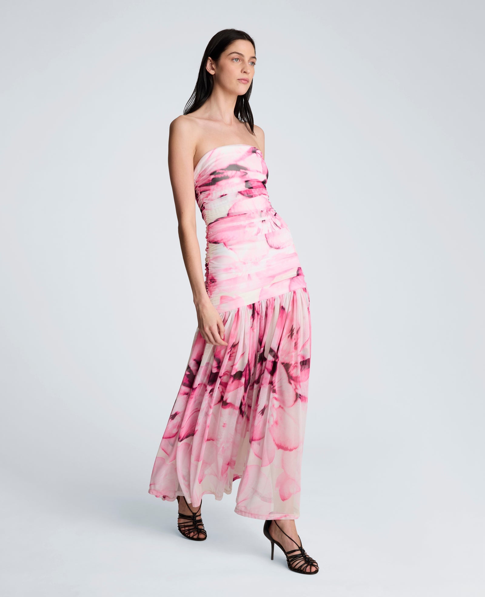 Printed Mesh Strapless Maxi Dress | Kenneth Cole POP PINK MULTI
