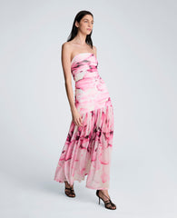Printed Mesh Strapless Maxi Dress | Kenneth Cole POP PINK MULTI