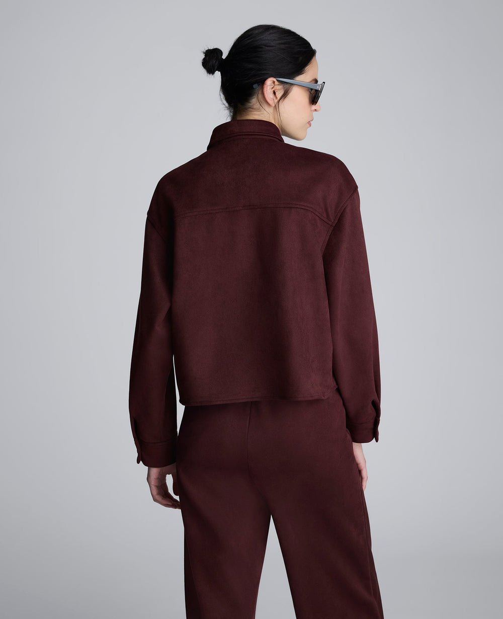Faux Suede Button Front Cropped Knit Shirt | Kenneth Cole SUGAR BEET